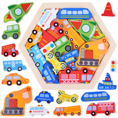 Värviline puidust puzzle - transport цена и информация | Развивающие игрушки | kaup24.ee