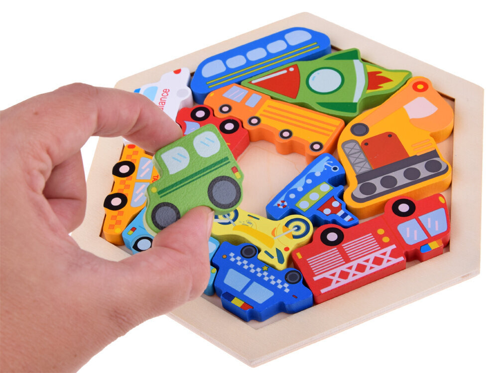 Värviline puidust puzzle - transport цена и информация | Arendavad mänguasjad | kaup24.ee