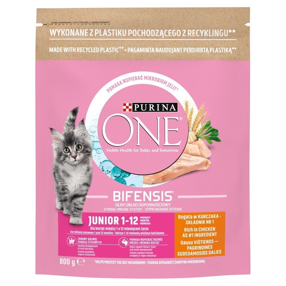 Kuivtoit kassipoegadele Purina One Bifensis Junior kanaga, 800 g hind ja info | Kuivtoit kassidele | kaup24.ee