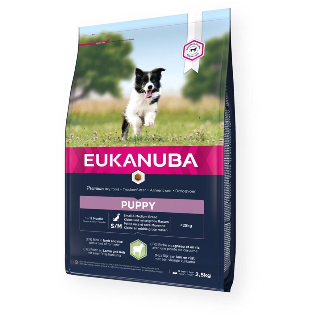 Kuivtoit väikestest ja keskmistest tõugudest koertele Eukanuba Puppy lambaliha ja riisiga, 2,5 kg hind ja info | Kuivtoit koertele | kaup24.ee