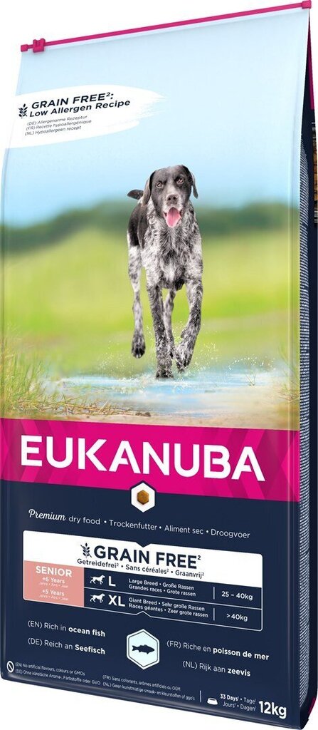 Kuivtoit suurtest tõugudest koertele Eukanuba Senior kalaga, 12 kg цена и информация | Kuivtoit koertele | kaup24.ee