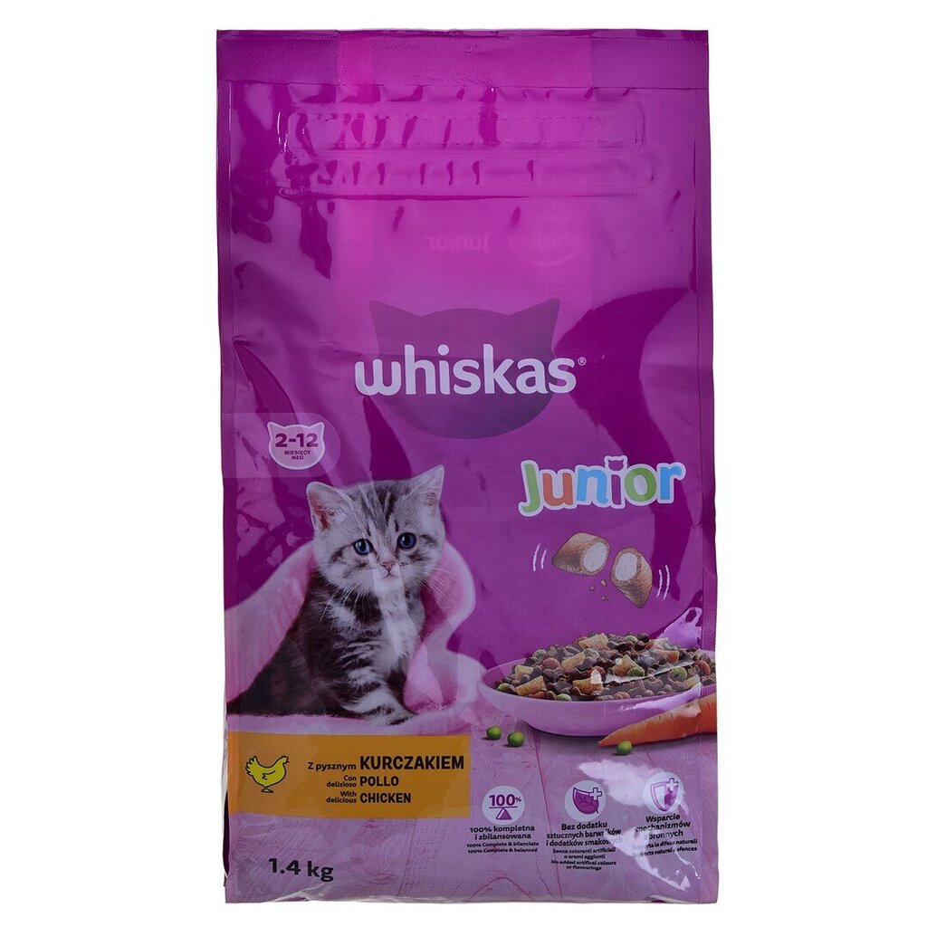 Kuivtoit kassidele Whiskas Junior kanaga, 1,4 kg цена и информация | Kuivtoit kassidele | kaup24.ee