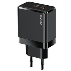 USAMS Ład. siec. 2xUSB-C T54 40W (only head) PD Fast Charging czarny|black CC172TC01 (US-CC172) цена и информация | Зарядные устройства для телефонов | kaup24.ee