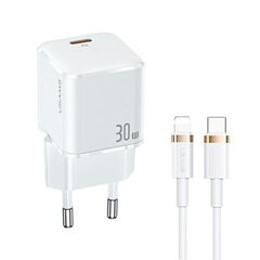 USAMS Ład. siec. 1xUSB-C T45 30W PD3.0 Fast Charging +kabel U63 USB-C|Lightning biały|white UXTZH02 (USAMS-UX) цена и информация | Зарядные устройства для телефонов | kaup24.ee