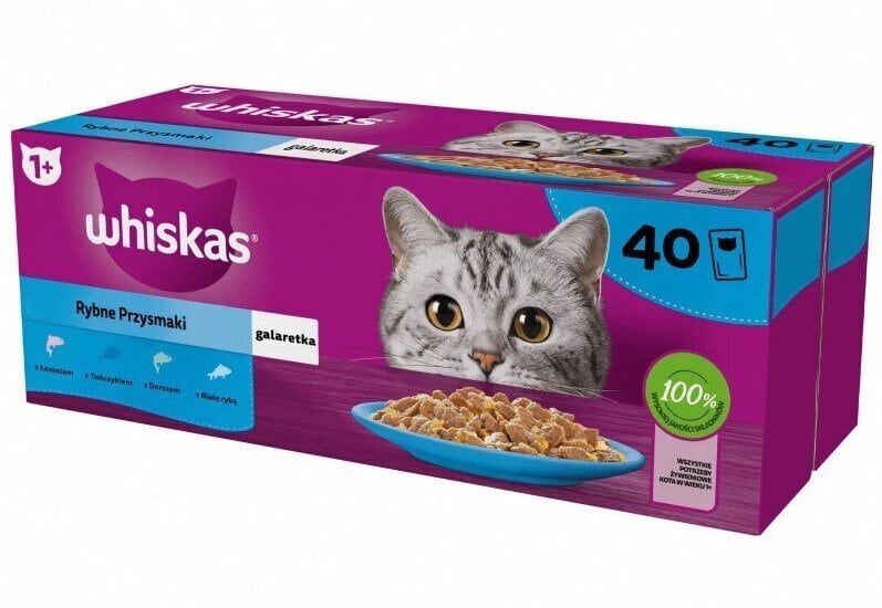 Konserv kassidele Whiskas Fish Favourites in jelly, 40x85 g hind ja info | Maiustused kassidele | kaup24.ee