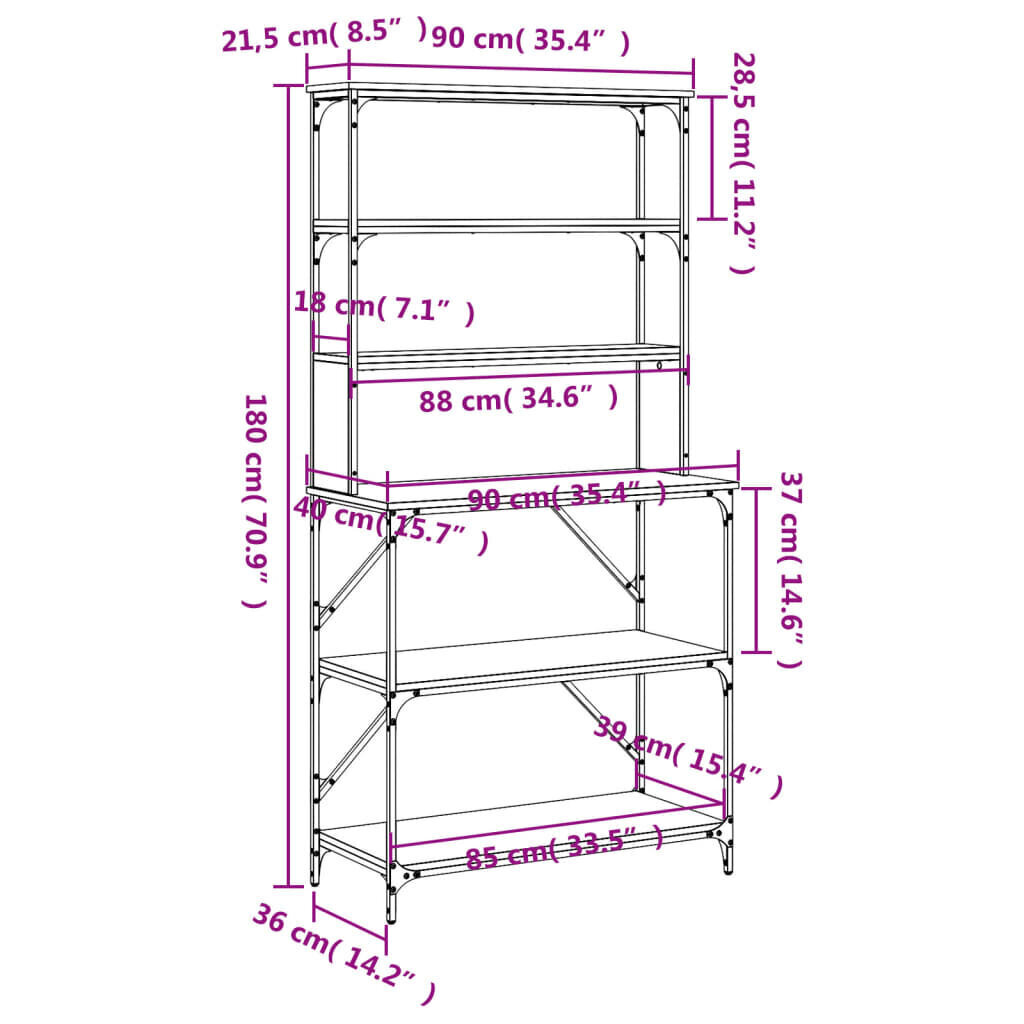 vidaXL 6-korruseline köögiriiul, hall Sonoma, 90x40x180 cm, tehispuit hind ja info | Köögimööbli tarvikud | kaup24.ee