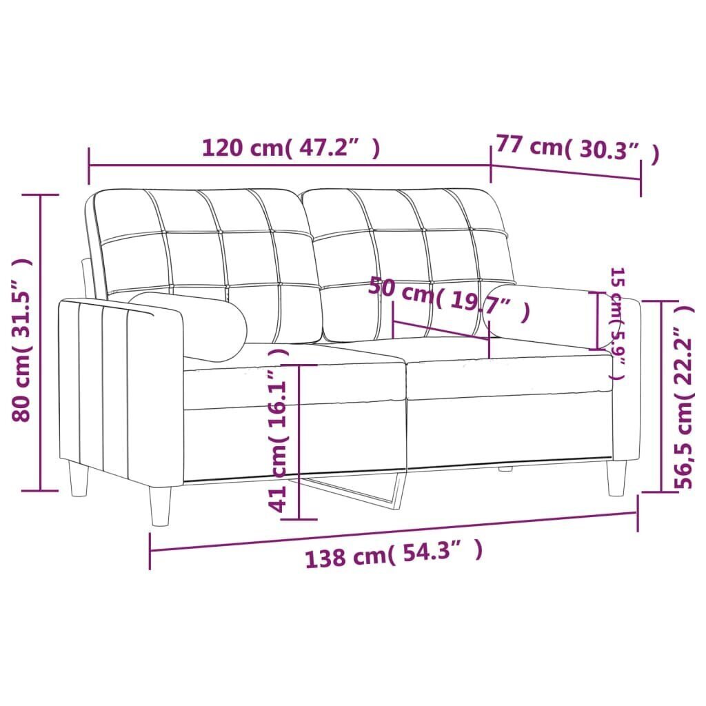 vidaXL 2-kohaline diivan patjadega, pruun, 120 cm, kangas hind ja info | Diivanid ja diivanvoodid | kaup24.ee