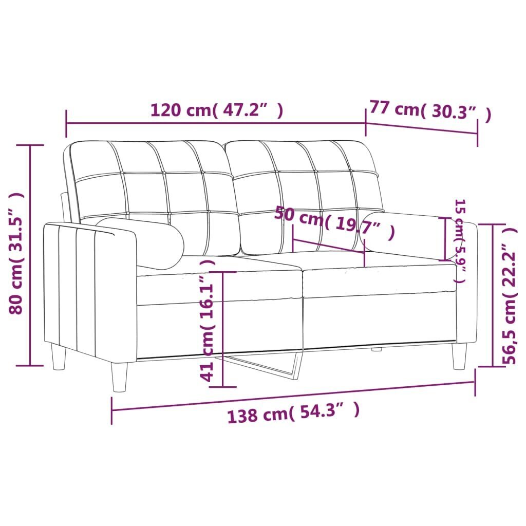 vidaXL 2-kohaline diivan patjadega, tumehall, 120 cm, kangas цена и информация | Diivanid ja diivanvoodid | kaup24.ee