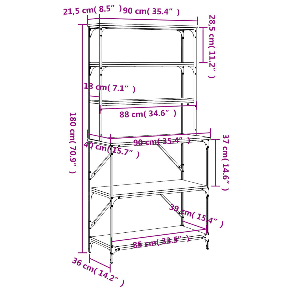 vidaXL 6-korruseline köögiriiul, pruun tamm, 90x40x180 cm, tehispuit hind ja info | Köögimööbli tarvikud | kaup24.ee