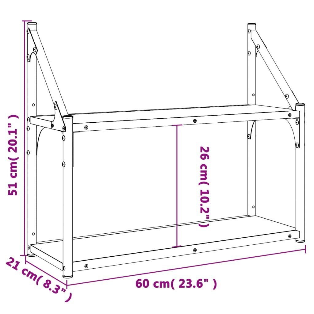 vidaXL 2-korruseline seinariiul, suitsutamm, 60x21x51 cm, tehispuit цена и информация | Riiulid | kaup24.ee