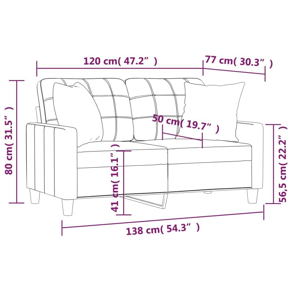 vidaXL 2-kohaline diivan patjadega, veinipunane, 120 cm, kunstnahk цена и информация | Diivanid ja diivanvoodid | kaup24.ee