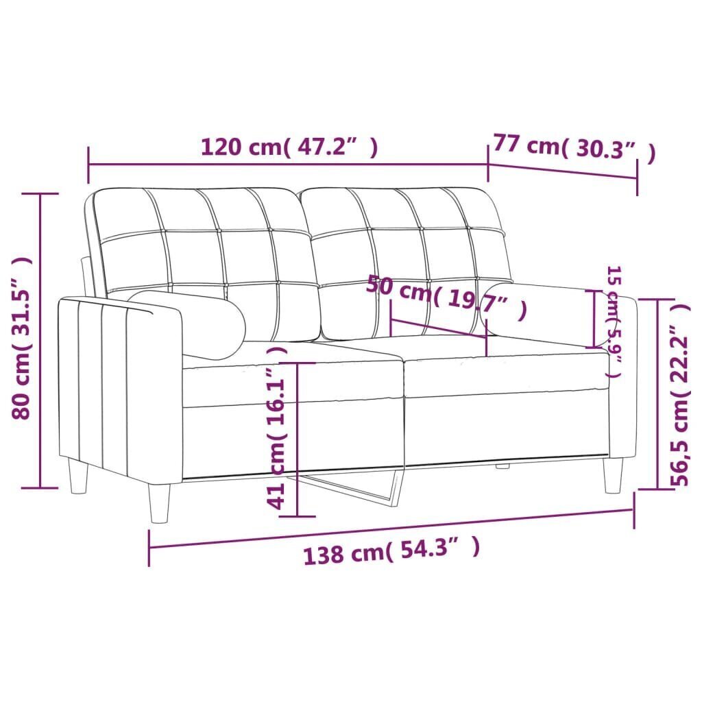 vidaXL 2-kohaline diivan patjadega, helekollane, 120 cm, kangas hind ja info | Diivanid ja diivanvoodid | kaup24.ee