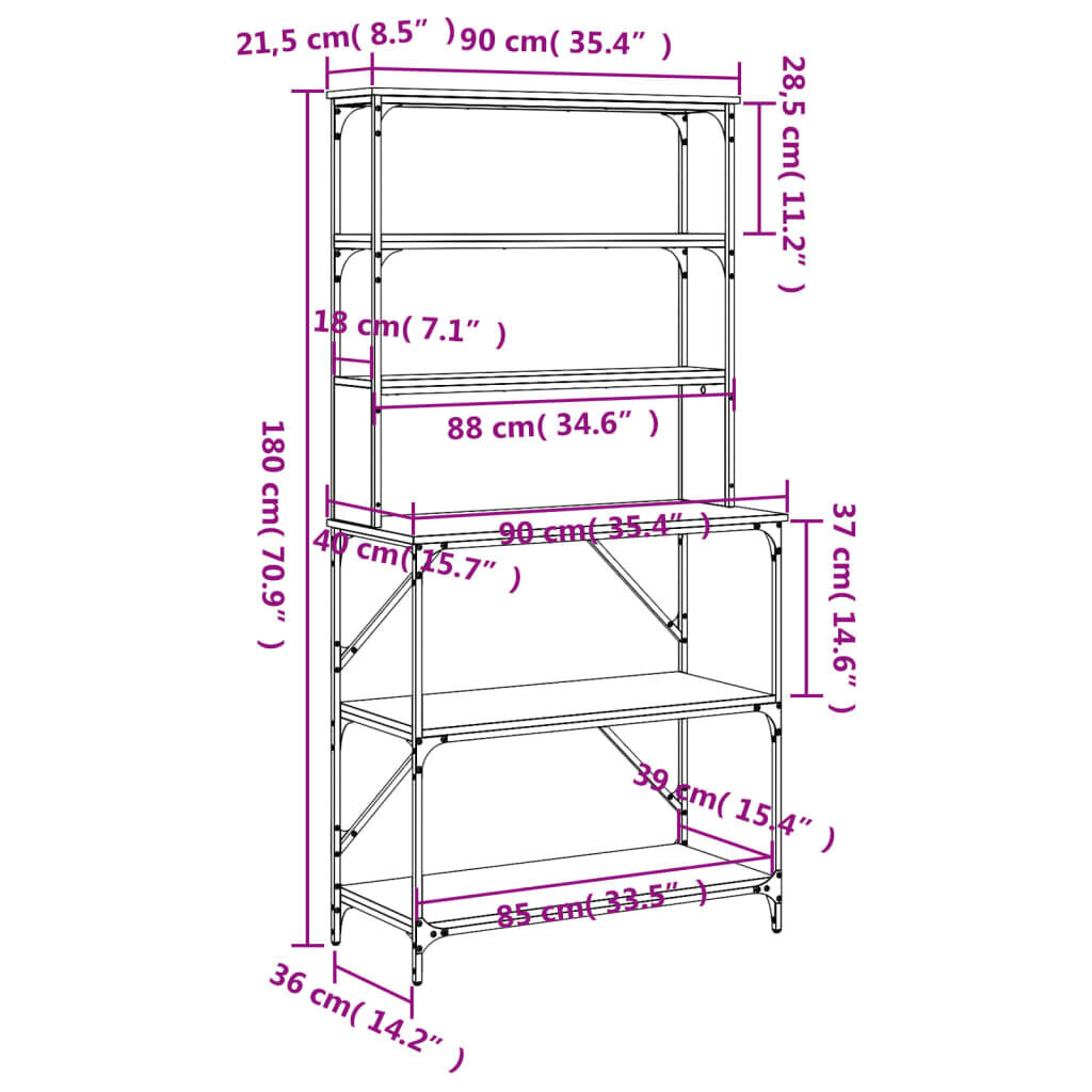 vidaXL 6-korruseline köögiriiul, 90 x 40 x 180 cm, tehispuit hind ja info | Köögimööbli tarvikud | kaup24.ee