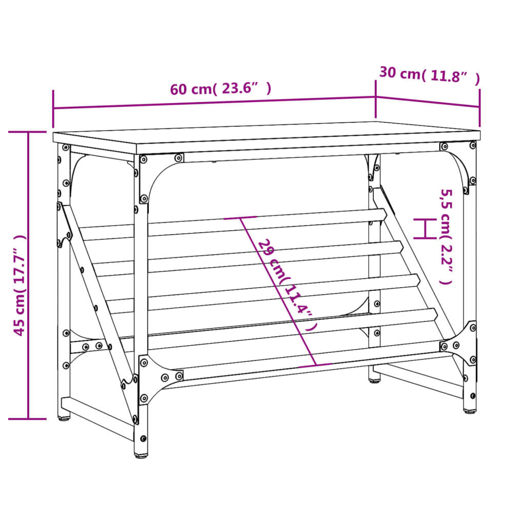 vidaXL kingariiul, pruun tamm, 60 x 30 x 45 cm, tehispuit hind ja info | Jalatsikapid, jalatsiriiulid | kaup24.ee