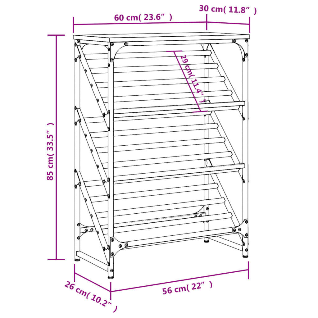 vidaXL kingariiul, must, 60 x 30 x 85 cm, tehispuit hind ja info | Jalatsikapid, jalatsiriiulid | kaup24.ee