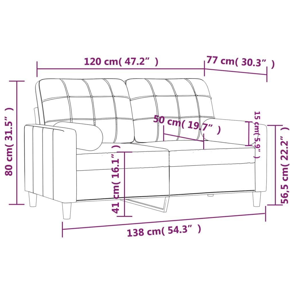 vidaXL 2-kohaline diivan patjadega, kreemjas, 120 cm, kangas hind ja info | Diivanid ja diivanvoodid | kaup24.ee