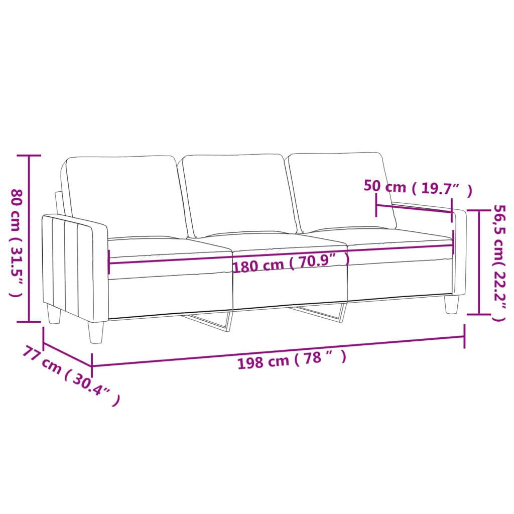 vidaXL kolmekohaline diivan, helekollane 180 cm kangas цена и информация | Diivanid ja diivanvoodid | kaup24.ee