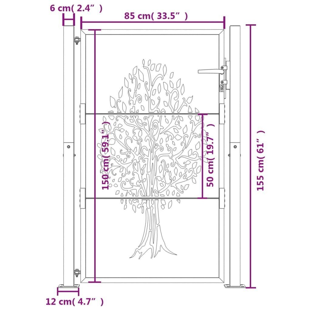 vidaXL aiavärav, antratsiithall, 105x155 cm, teras, puu kujundus цена и информация | Aiad ja tarvikud | kaup24.ee