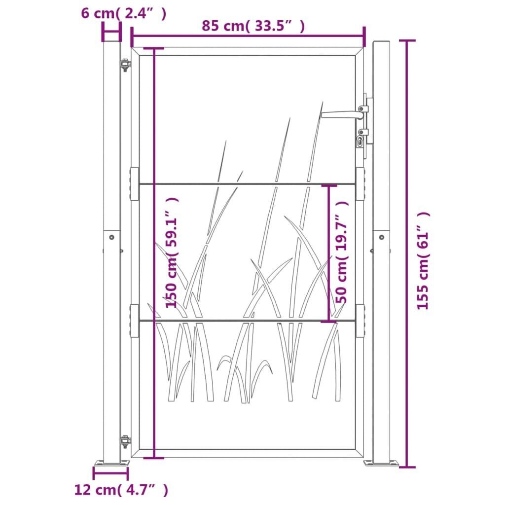 vidaXL aiavärav, antratsiithall, 105x155 cm, teras, rohu kujundus hind ja info | Aiad ja tarvikud | kaup24.ee