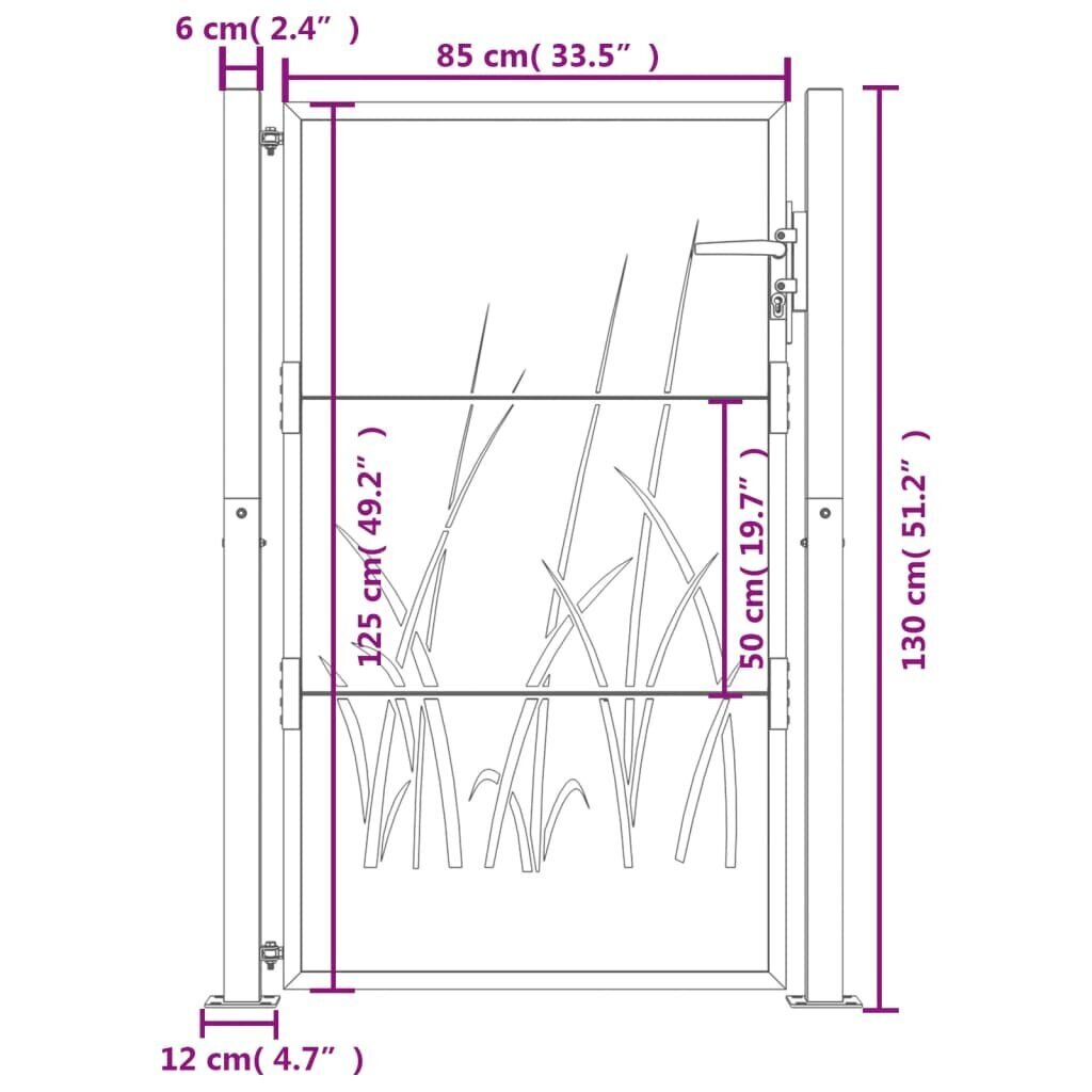 vidaXL aiavärav, antratsiithall, 105x130 cm, teras, rohu kujundus цена и информация | Aiad ja tarvikud | kaup24.ee