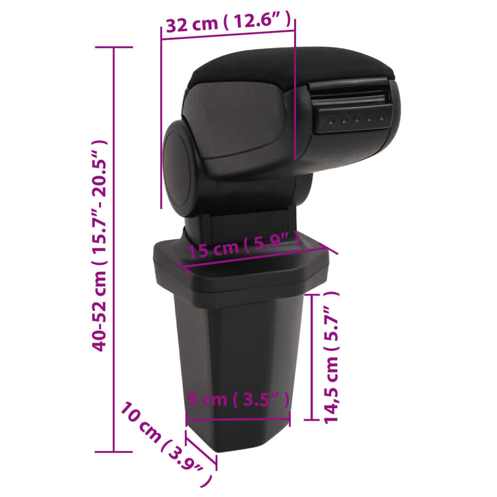 vidaXL auto käetugi, must, 15 x 32 x (40-52)cm, ABS цена и информация | Lisaseadmed | kaup24.ee