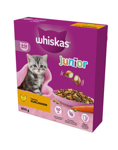 Whiskas kanaga, noortele kassidele, 5x800 g hind ja info | Kuivtoit kassidele | kaup24.ee