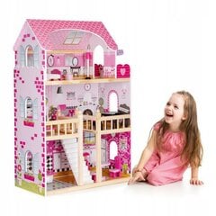 Деревянный кукольный домик Dolls Villa, с LED подсветкой и мебелью, 90 см цена и информация | Игрушки для девочек | kaup24.ee