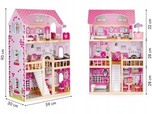 Деревянный кукольный домик Dolls Villa, с LED подсветкой и мебелью, 90 см цена и информация | Игрушки для девочек | kaup24.ee