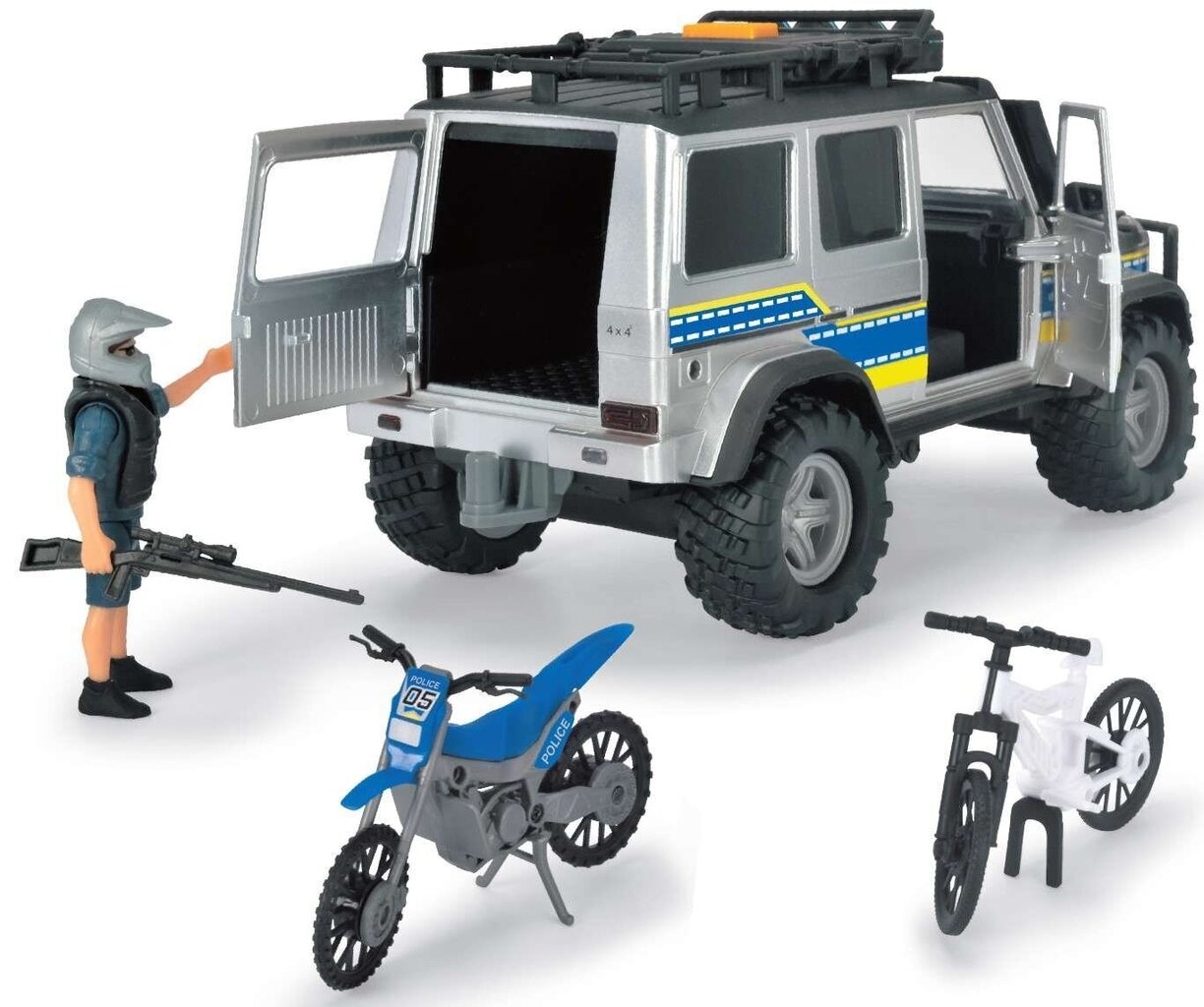 Komplekt Politsei auto valgus/helid + figuur ja mootorrattad цена и информация | Poiste mänguasjad | kaup24.ee