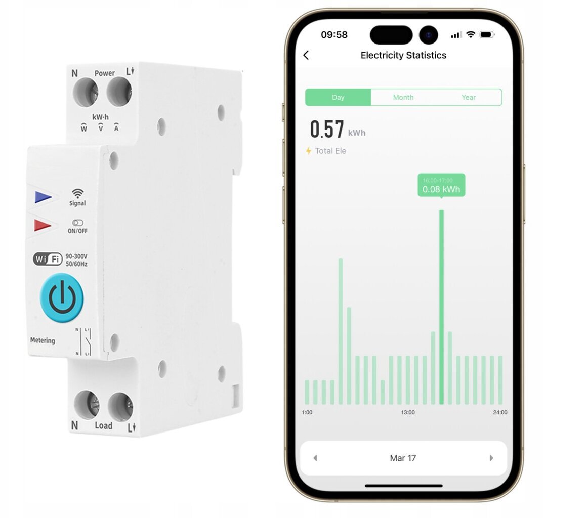 Elektrikulu arvesti Tuya Smart WiFi lüliti hind ja info | Lülitid ja pistikupesad | kaup24.ee