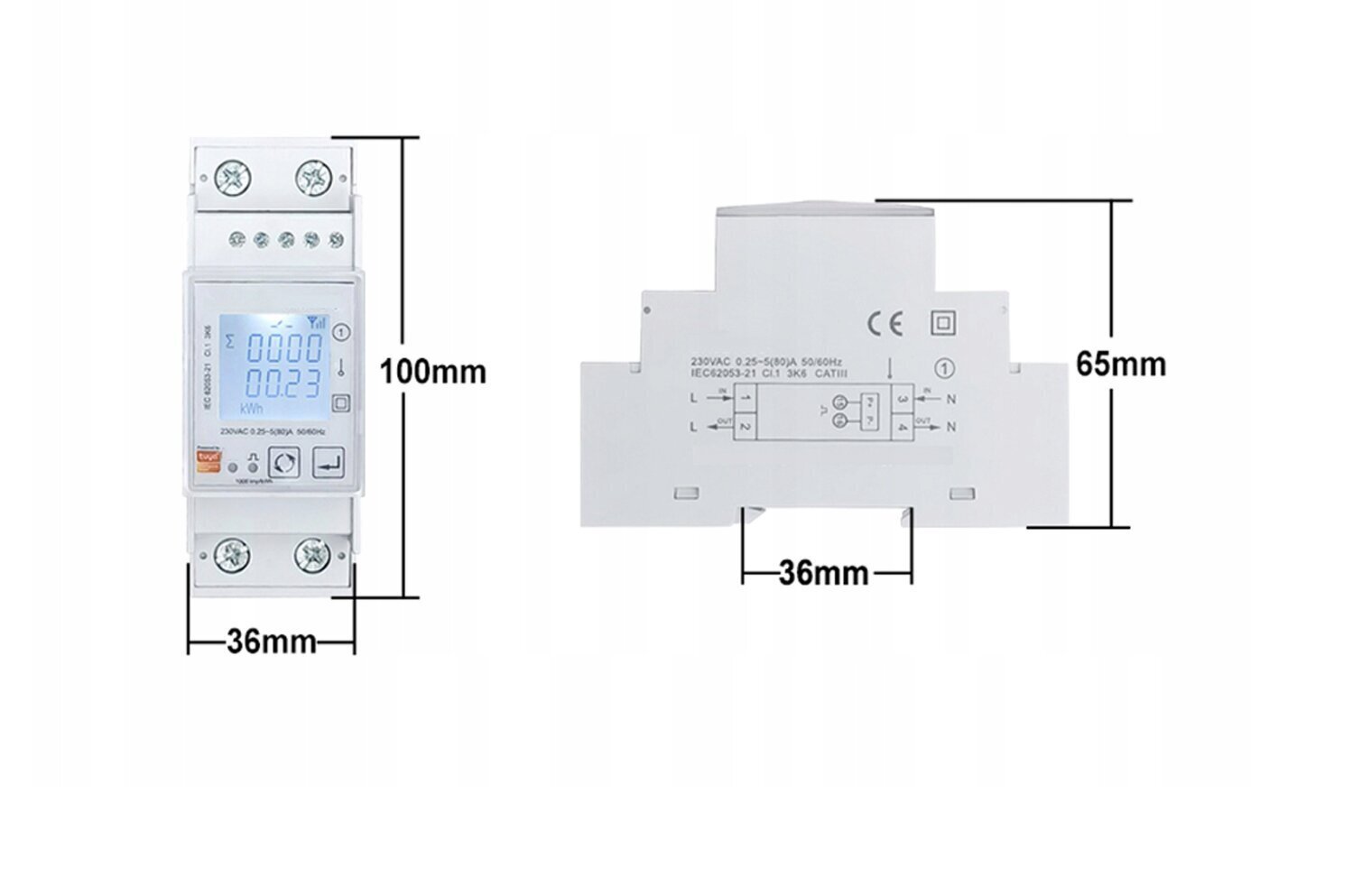 Kahesuunaline, 1-faasiline WiFi mooduliga elektriarvesti Tuya hind ja info | Lülitid ja pistikupesad | kaup24.ee