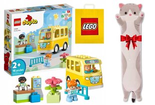 10988 Lego® Duplo bussisõidu klotside komplekt ja kassi plüüsist padi hind ja info | Klotsid ja konstruktorid | kaup24.ee