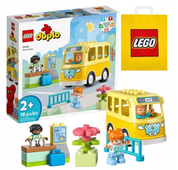 10988 Lego® Duplo bussisõidu klotside komplekt ja kassi plüüsist padi hind ja info | Klotsid ja konstruktorid | kaup24.ee
