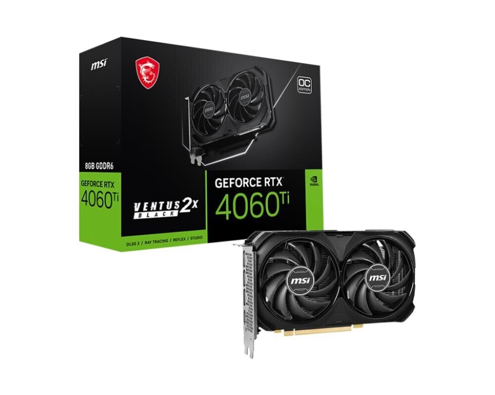 MSI GeForce RTX 4060 Ti Ventus 2X Black OC 8GB GDDR6 (4060TIVENT2XBLACK8GOC) hind ja info | Videokaardid (GPU) | kaup24.ee