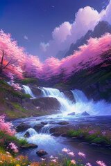 Алмазная мозаика розовые деревья/водопад 40х50 см цена и информация | Алмазная мозаика | kaup24.ee