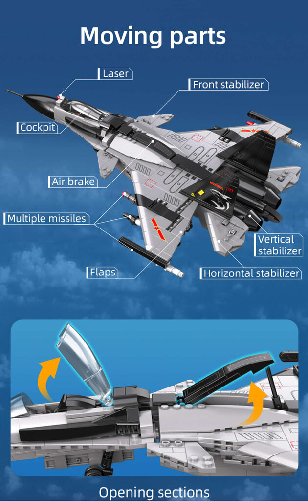 Klotsid CaDA Fighter Jet 48 cm 1010 el. цена и информация | Klotsid ja konstruktorid | kaup24.ee