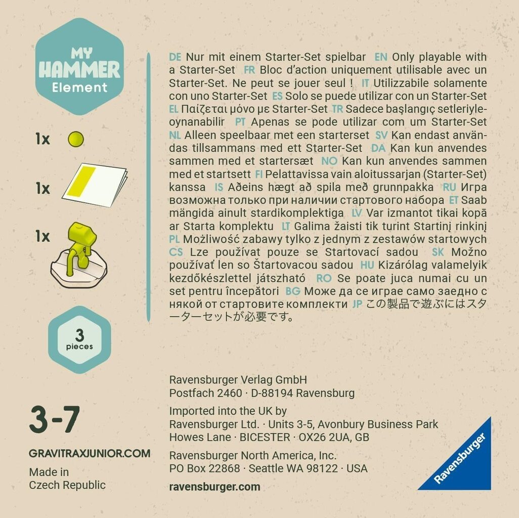 Täiendus konstruktorile Ravensburger GraviTrax Junior Element Hammer hind ja info | Klotsid ja konstruktorid | kaup24.ee