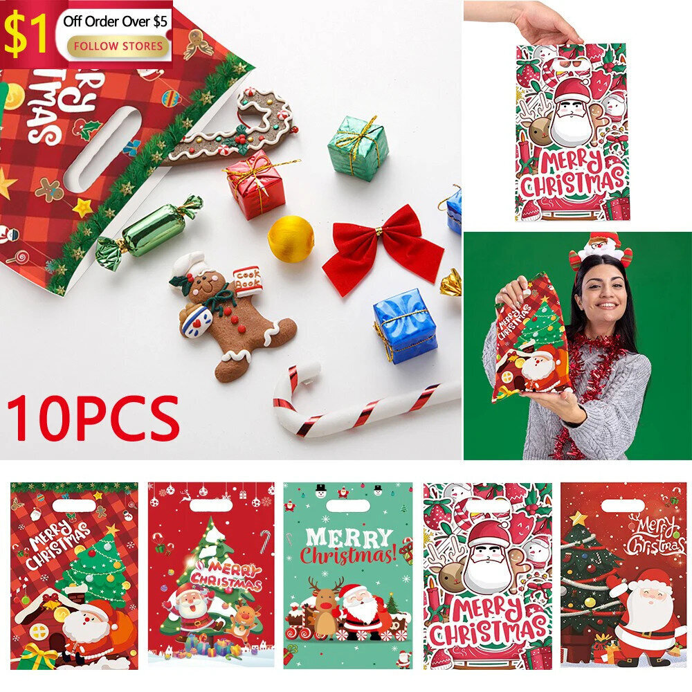 Jõulu kinkekotid, 10tk, punane/valge/roheline hind ja info | Kingituste pakendid | kaup24.ee