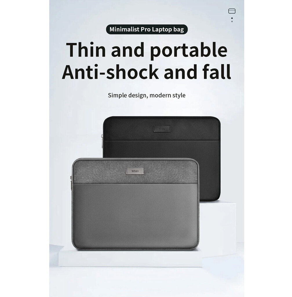 WiWU Minimalist Laptop Sleeve for up to 14" waterproof, grey цена и информация | Arvutikotid | kaup24.ee