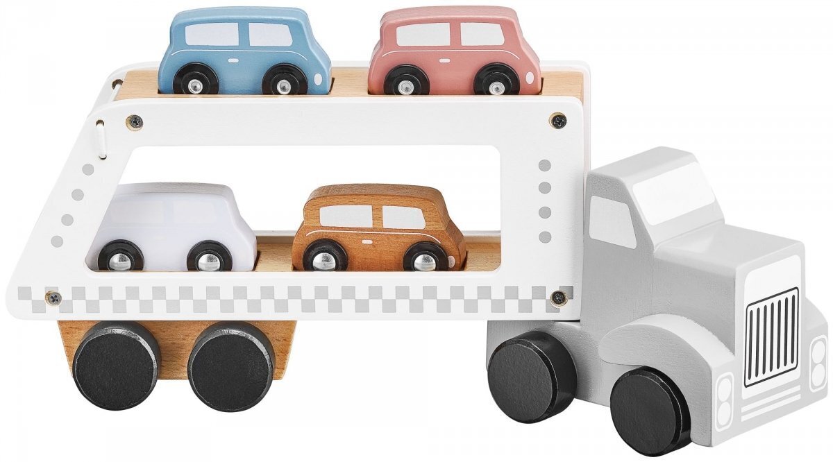Puidust veoauto - 4 autoga poolhaagis hind ja info | Poiste mänguasjad | kaup24.ee