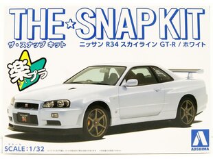 Сборная модель Aoshima - The Snap Kit Nissan R34 Skyline GT-R / White, 1/32, 06251 цена и информация | Конструкторы и кубики | kaup24.ee