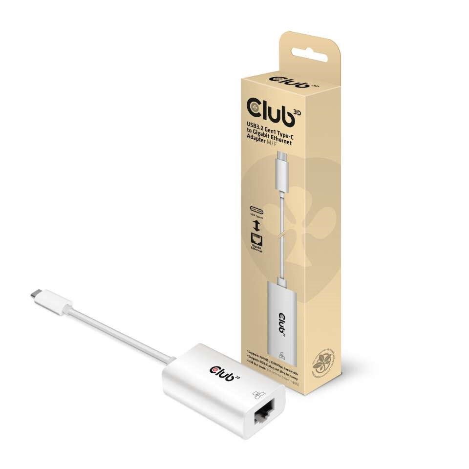 Adapter Club3D USB3.2 Gen1 Type-C to Gigabit Ethernet M/F hind ja info | USB jagajad, adapterid | kaup24.ee