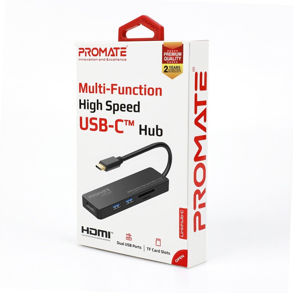 Promate LinkHub-C USB-C – HDMI, 2 x USB 3.0 hind ja info | USB jagajad, adapterid | kaup24.ee