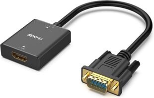 Benfei HDMI-ON-VGA Адаптер (самка на мужчине) с 3,5-мм разъемом, совместимым с телевизионной палочкой, компьютером, настольным компьютером, ноутбуком, ПК, монитором, проектором, малиновой пи, Roku, Xbox и т. Д., Black цена и информация | Адаптер Aten Video Splitter 2 port 450MHz | kaup24.ee