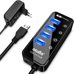 USB -концентратор Atolla USB с источником питания, USB 3.0 Hub Active с 4 -скоростным концентратором данных с 4 портами с переключателем и 1 интеллектуальным портом зарядки и адаптером питания 15 Вт (5V/3A) цена и информация | Адаптер Aten Video Splitter 2 port 450MHz | kaup24.ee