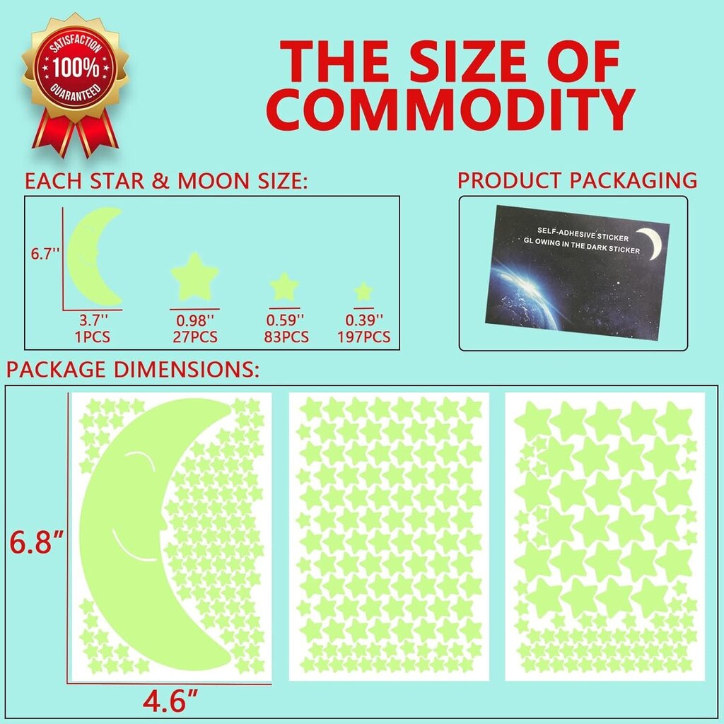 Наклейки на стену звезды и луна, светятся в темноте, 308 штук в наборе цена  | kaup24.ee