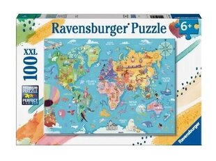 Pusle Ravensburger: Maailmakaart XXL, 13343, 100 tk. hind ja info | Pusled | kaup24.ee