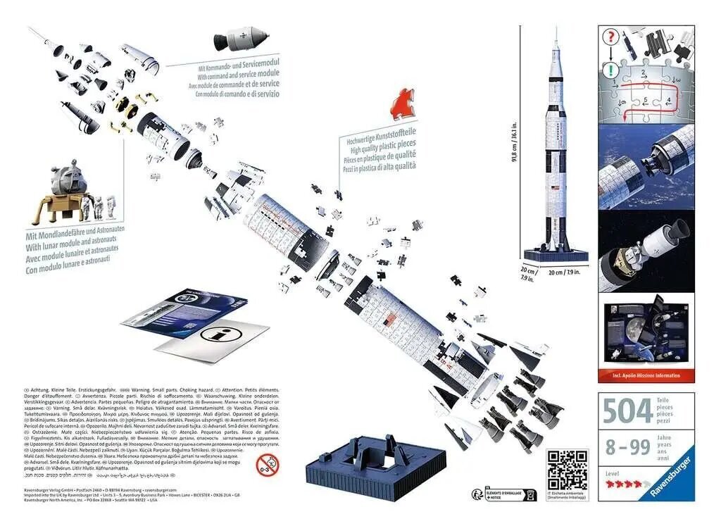 Pusle 3D Ravensburger Apollo Saturn V, 504 tk. цена и информация | Pusled | kaup24.ee