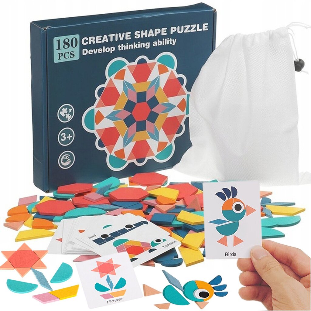 Puidust puzzle Montessori180 tk. цена и информация | Klotsid ja konstruktorid | kaup24.ee