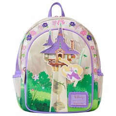 Размер: 22,5х28,75х12,5 см. Мини-рюкзак Loungefly Disney Tangled Rapunzel Swinging from the Tower изготовлен из веганской кожи (полиуретана) и оснащен металлической фурнитурой цвета розового золота. Сумка оснащена регулируемыми плечевыми ремнями, боковыми карманами, заклепкой для подвижных деталей и силиконовым шармом. Дополнительные функции включают аппликацию, детали с принтом, тиснением и вышивкой. Обратите внимание на гармоничную внутреннюю подкладку. цена и информация | Школьные рюкзаки, спортивные сумки | kaup24.ee